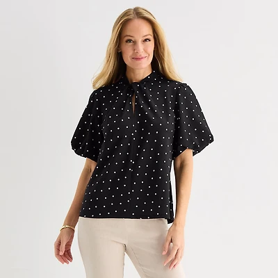 Liz Claiborne Womens Keyhole Neck Short Sleeve Blouse