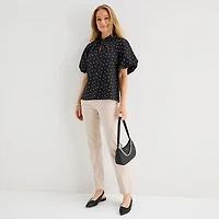 Liz Claiborne Womens Keyhole Neck Short Sleeve Blouse