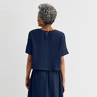 Liz Claiborne Womens Round Neck Short Sleeve Blouse