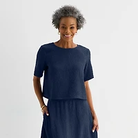 Liz Claiborne Womens Round Neck Short Sleeve Blouse