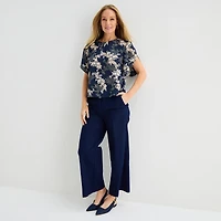 Liz Claiborne Womens Round Neck Short Sleeve Blouse