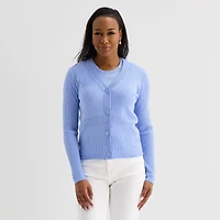 Liz Claiborne Womens V Neck Long Sleeve Button Cardigan