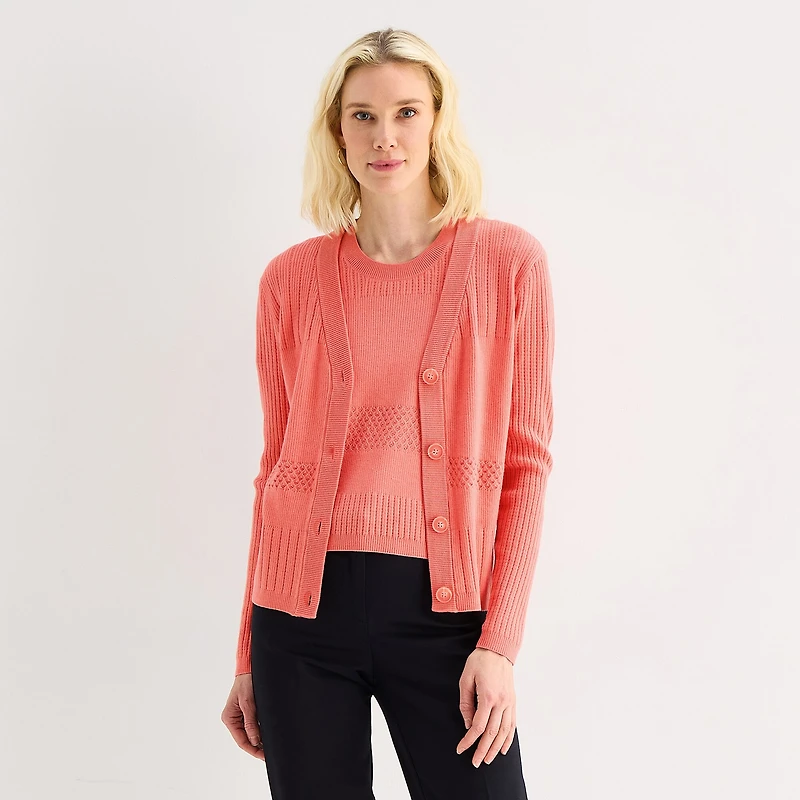 Liz Claiborne Womens V Neck Long Sleeve Button Cardigan