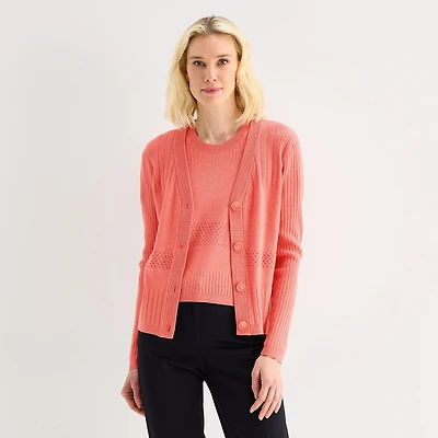 Liz Claiborne Womens V Neck Long Sleeve Button Cardigan