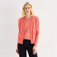 Liz Claiborne Womens V Neck Long Sleeve Button Cardigan