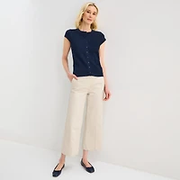 Liz Claiborne Womens Crew Neck Short Sleeve Button Cardigan