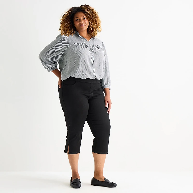 St. John's Bay Womens Plus Denim Pull On Cropped Pant