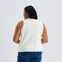 Liz Claiborne Plus Womens Crew Neck Sleeveless Pullover Sweater