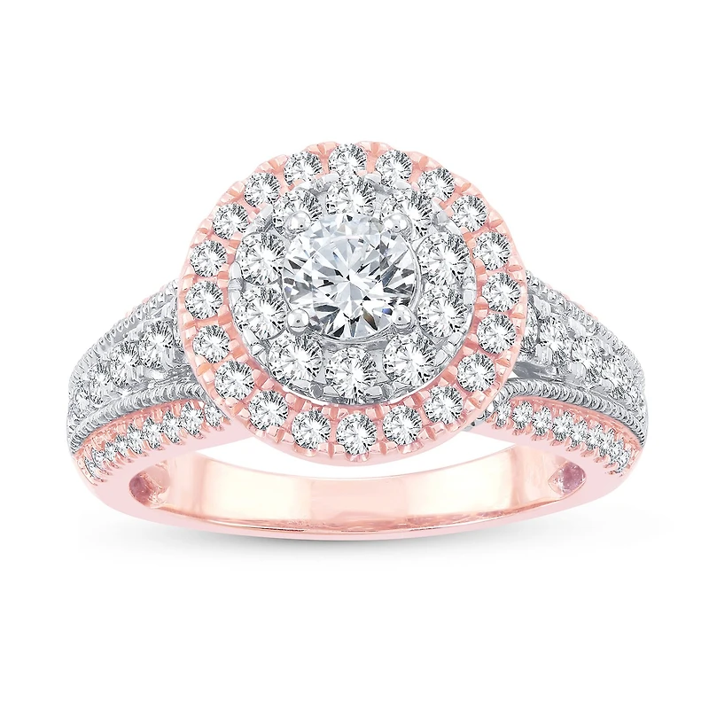 Womens 1 1/2 CT. T.W. Natural White Diamond 10K Gold Rose Round Engagement Ring