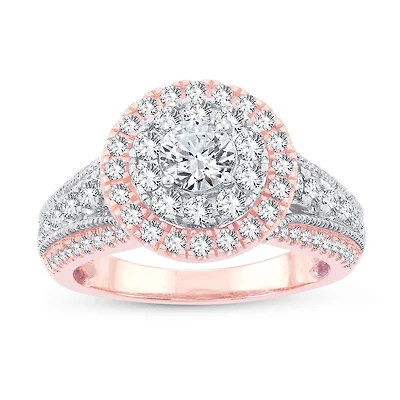 Womens 1 1/2 CT. T.W. Natural White Diamond 10K Gold Rose Round Engagement Ring