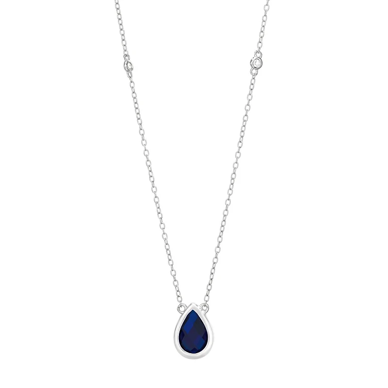 Womens Lab Created Sapphire Sterling Silver 18 Inch Pendant Necklace