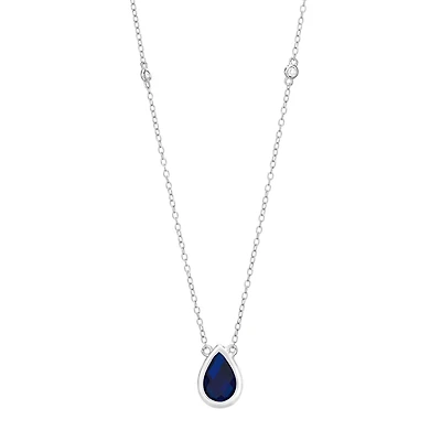 Womens Lab Created Sapphire Sterling Silver Inch Pendant Necklace