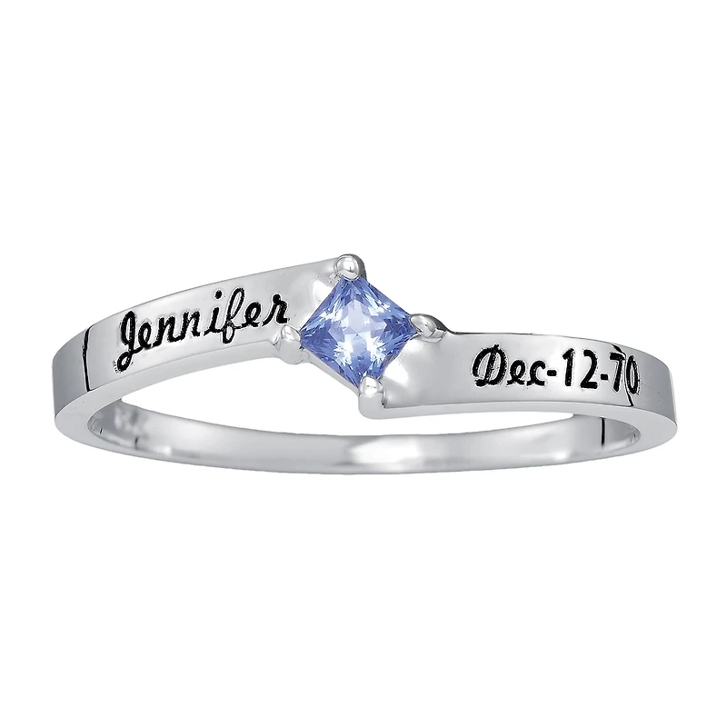 Personalized Womens Simulated Sterling Silver Square Stackable Ring