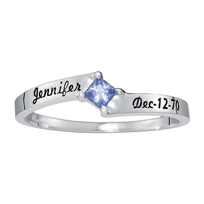 Personalized Womens Simulated Sterling Silver Square Stackable Ring