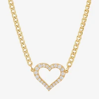 Gold Addiction Womens White Cubic Zirconia 10K Gold Heart 18 Inch Pendant Necklace