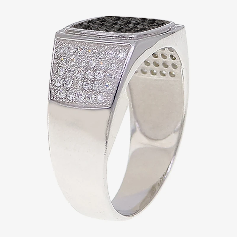 Mens Black Spinel Sterling Silver Square Fashion Ring