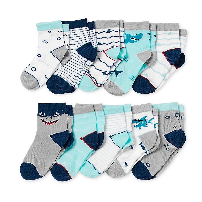 Piper & Jax Baby Boys 10 Pair Crew Socks