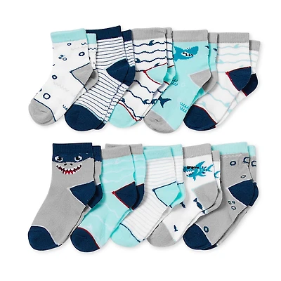 Piper & Jax Baby Boys 10 Pair Crew Socks