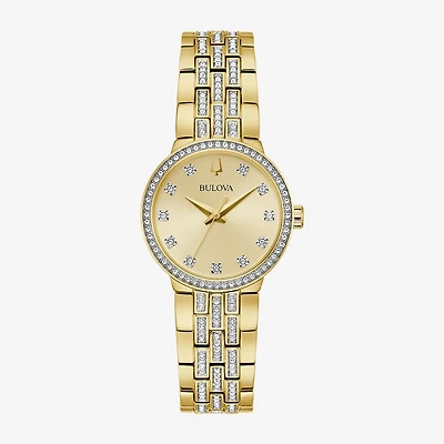 Bulova Womens Crystal Accent Gold Tone Stainless Steel 2-pc. Watch Boxed Set 98x133