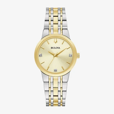 Bulova Womens Diamond Accent Two Tone Stainless Steel Bracelet Watch 98p224