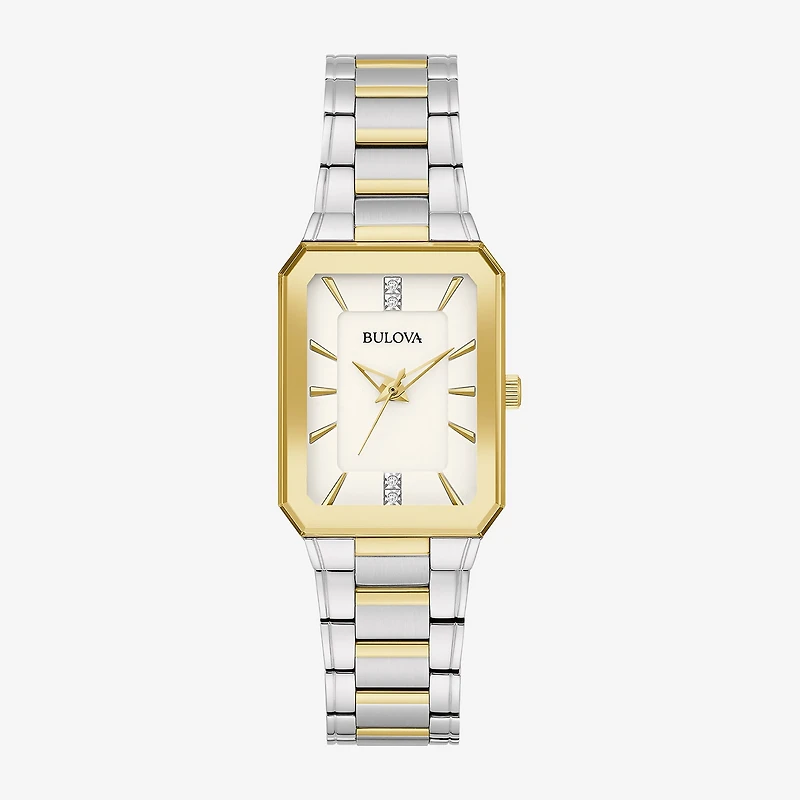 Bulova Womens Diamond Accent Two Tone Stainless Steel Bracelet Watch 98p209