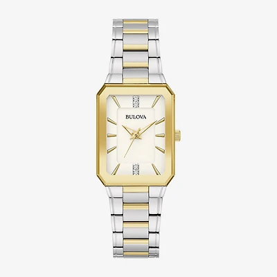 Bulova Womens Diamond Accent Two Tone Stainless Steel Bracelet Watch 98p209