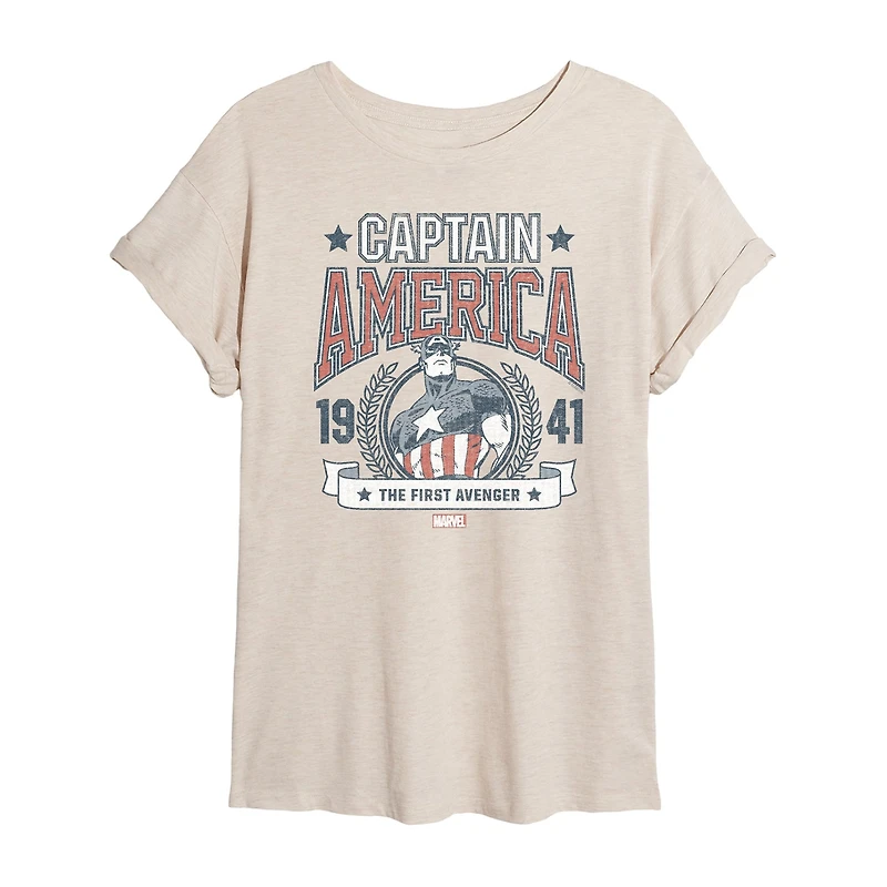 Womens Juniors Crew Neck Short Sleeve Regular Fit Captain America Marvel Graphic T-Shirt