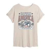 Womens Juniors Crew Neck Short Sleeve Regular Fit Captain America Marvel Graphic T-Shirt