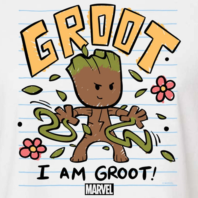 Womens Juniors Crew Neck Short Sleeve Regular Fit Groot Guardians of the Galaxy Marvel Graphic T-Shirt