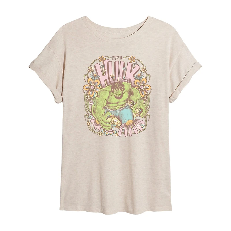 Womens Juniors Crew Neck Short Sleeve Regular Fit Hulk Marvel Graphic T-Shirt