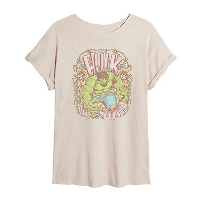 Womens Juniors Crew Neck Short Sleeve Regular Fit Hulk Marvel Graphic T-Shirt