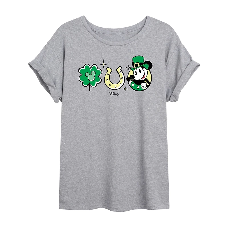 Disney Shamrock and Luck Tee Womens Juniors Crew Neck Short Sleeve Regular Fit Mickey Friends Graphic T-Shirt