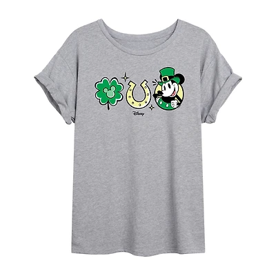 Disney Shamrock and Luck Tee Womens Juniors Crew Neck Short Sleeve Regular Fit Mickey Friends Graphic T-Shirt