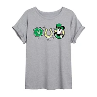 Disney Shamrock and Luck Tee Womens Juniors Crew Neck Short Sleeve Regular Fit Mickey Friends Graphic T-Shirt