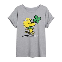 Woodstock Shamrock Tee Womens Juniors Crew Neck Short Sleeve Regular Fit Peanuts Snoopy Graphic T-Shirt