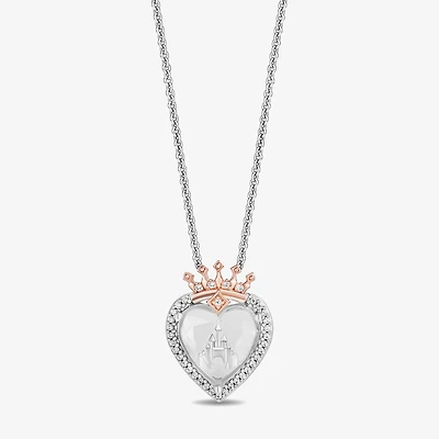 Enchanted Disney Fine Jewelry Womens 1/8 CT. T.W. Genuine White Quartz 14K Rose Gold Over Silver Sterling Silver Crown Heart 18 Inch Pendant Necklace
