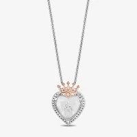 Enchanted Disney Fine Jewelry Womens 1/8 CT. T.W. Genuine White Quartz 14K Rose Gold Over Silver Sterling Silver Crown Heart 18 Inch Pendant Necklace