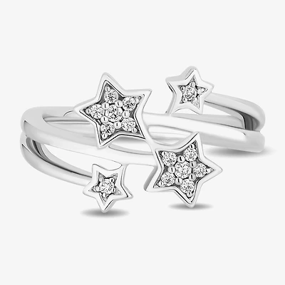Womens 1/10 CT. T.W. Natural White Diamond Sterling Silver Star Fairies Tinker Bell Bypass Cocktail Ring