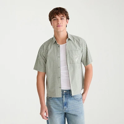 AEROPOSTALE Mens Short Sleeve Boxy Fit Stretch Fabric Button-Down Shirt