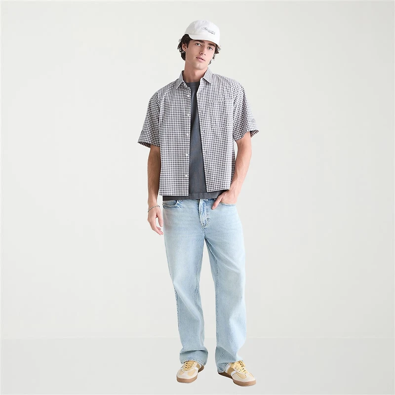 AEROPOSTALE Mens Short Sleeve Boxy Fit Stretch Fabric Button-Down Shirt