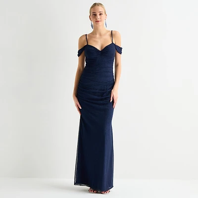 Radiante Couture Womens Juniors Sweetheart Neck Sleeveless Off the Shoulder Glitter Bodycon Dress