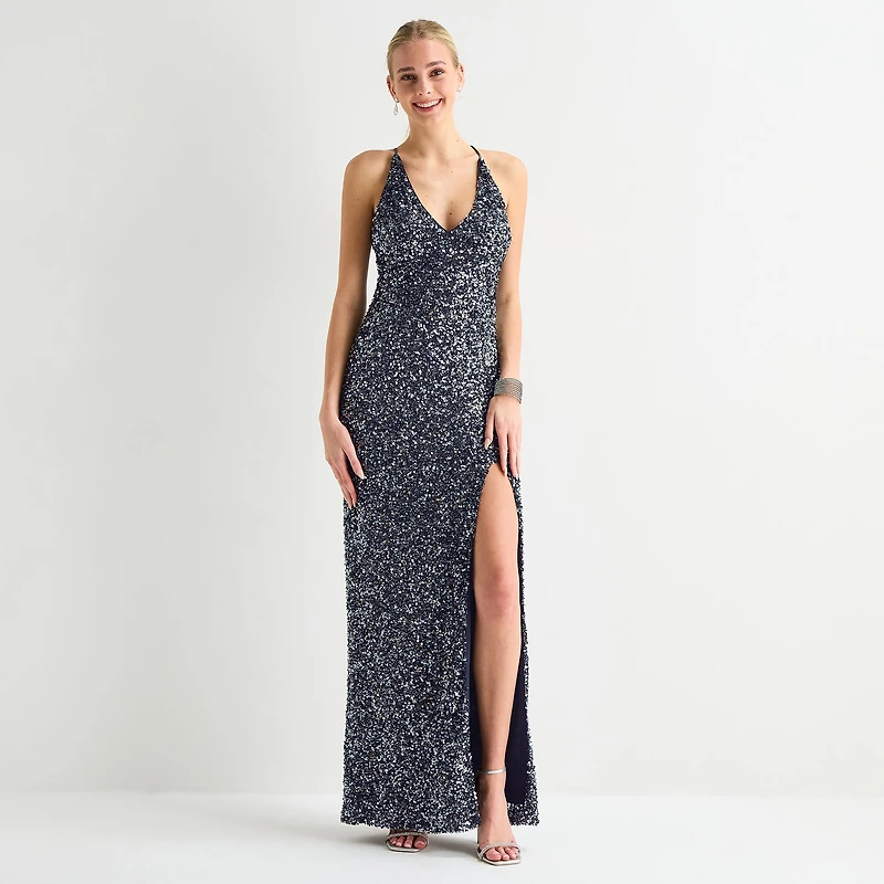 Radiante Couture Womens Juniors V Neck Short Sleeve Sequin Bodycon Dress