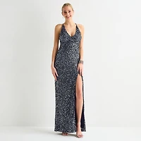 Radiante Couture Womens Juniors V Neck Short Sleeve Sequin Bodycon Dress