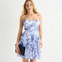 Radiante Couture Womens Juniors Sweetheart Neck Sleeveless Floral Fit + Flare Dress
