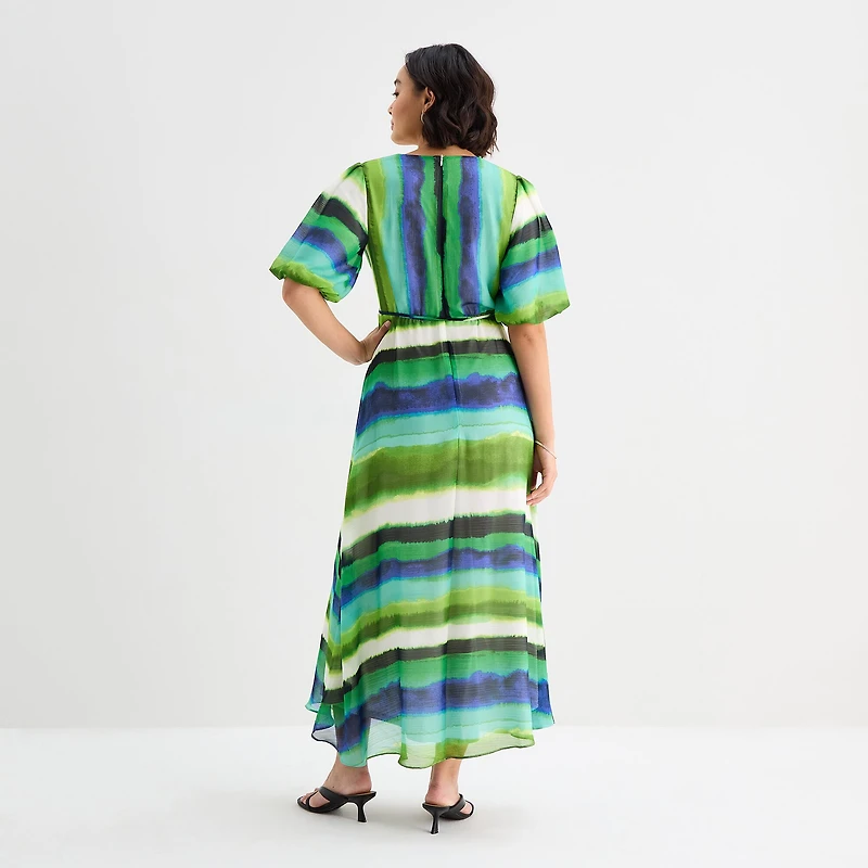 Melonie T Womens V Neck Short Sleeve Puffed Maxi Dress