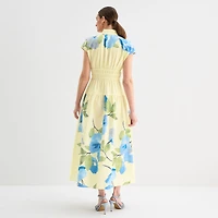 Melonie T Womens V Neck Short Sleeve Cap Maxi Dress