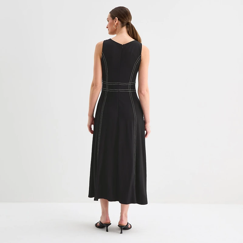 Sam And Jess Womens Midi Boat Neck Sleeveless Fit + Flare Dress