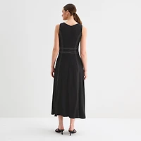 Sam And Jess Womens Midi Boat Neck Sleeveless Fit + Flare Dress