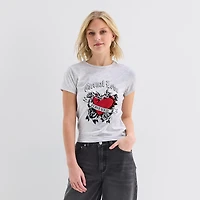 Forever 21 Womens Juniors V Neck Short Sleeve Regular Fit Graphic T-Shirt