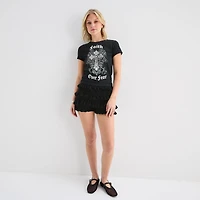 Forever 21 Womens Juniors V Neck Short Sleeve Regular Fit Graphic T-Shirt